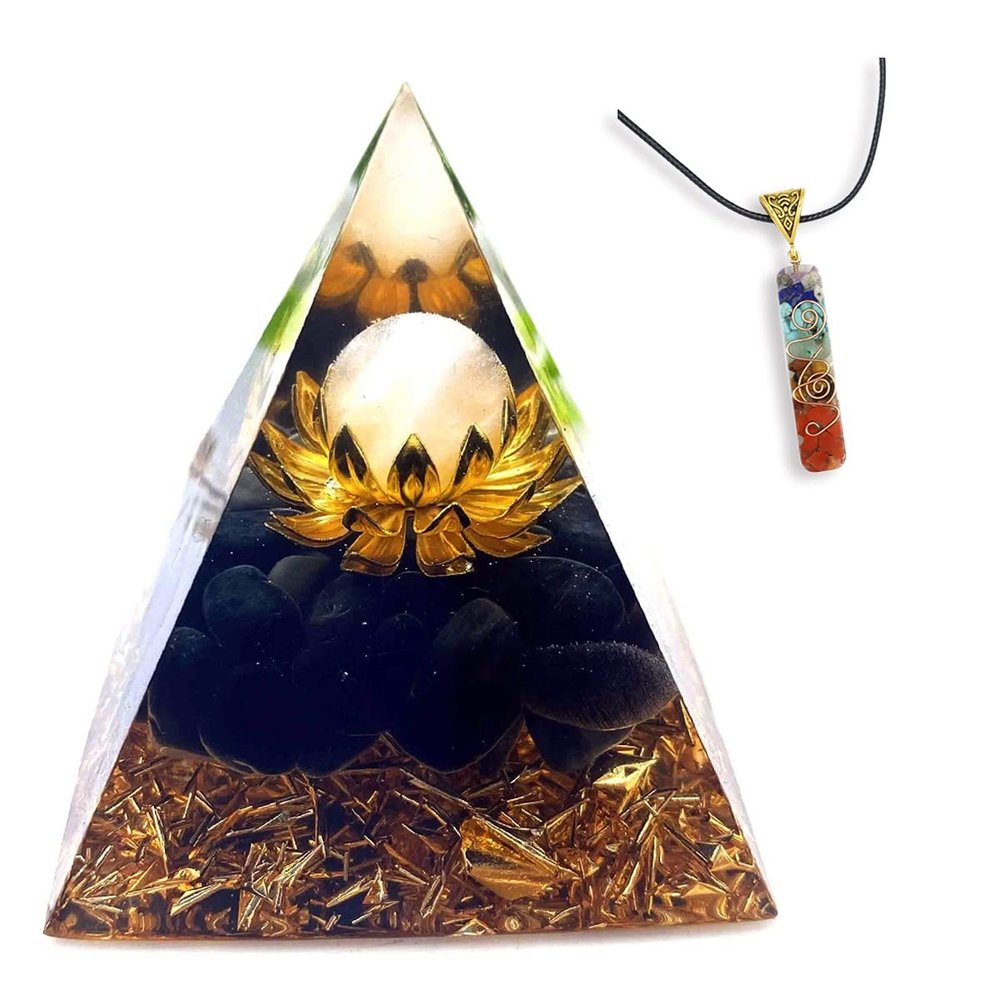 ZTBH Crystal Pyramid Orgonite Crystal Pyramid with Lotus Base Healing Crystals