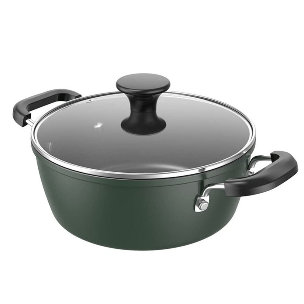 1pc Non-stick Soup Pot Lid Blackish Green Dual Handle Stew Pot Thick Material for Home Cooking for Soups and Healthy Meals