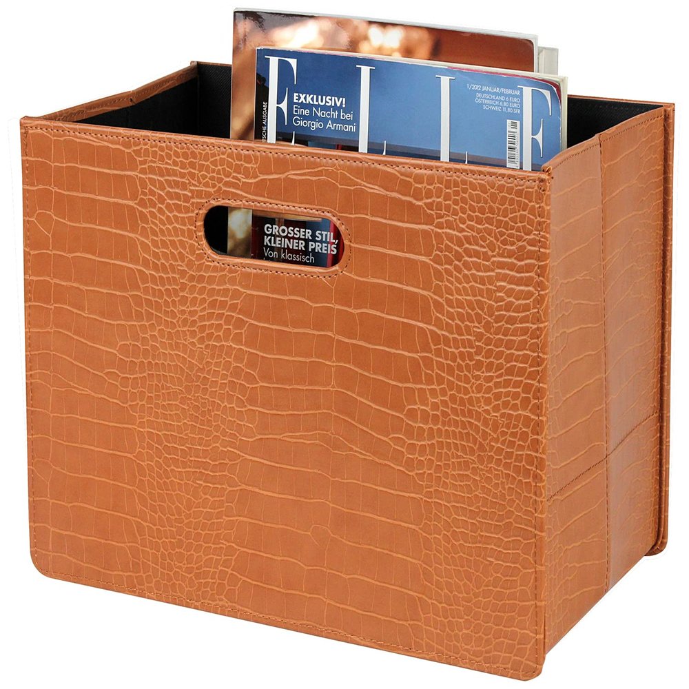 HofferRuffer Magazine Basket Holder, Foldable Magazine Rack, Document File Holder Organizer, File Folder, Newspaper Storage Bin Organizer for Home or Office (Brown Croco)