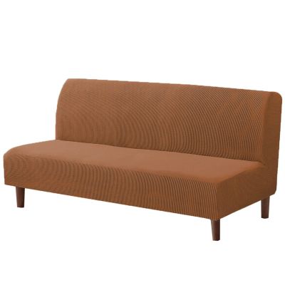 1PCS Sofa Slipcover Stretch Couch Cover All Inclusive Without Armrests Checkered Velvet Washable Furniture Protector Sofa Cover Small Size Suitable for 120-145cm Sofa(Napped-Light Coffee)