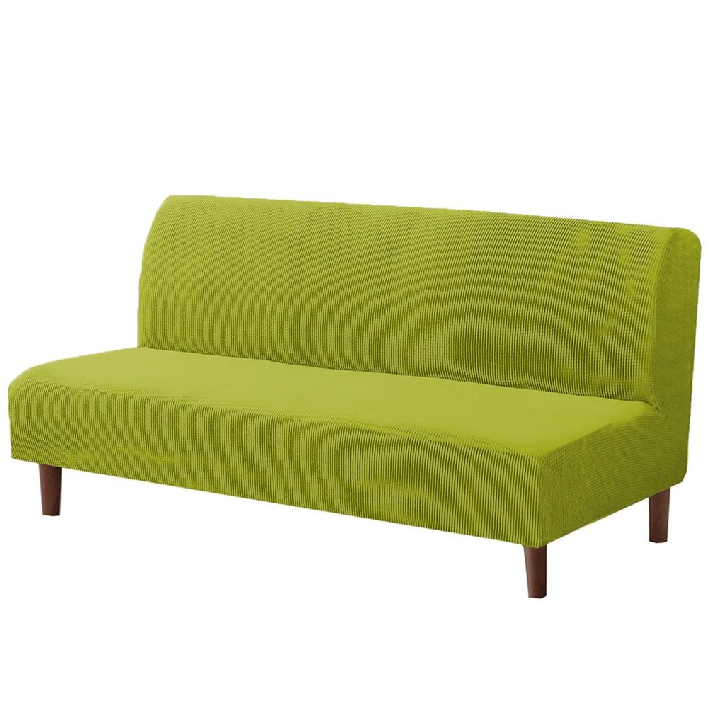 1PCS Sofa Slipcover Stretch Couch Cover All Inclusive Without Armrests Checkered Velvet Washable Furniture Protector Sofa Cover Medium Size Suitable for 145-185cm Sofa(Napped-Lazy Green)