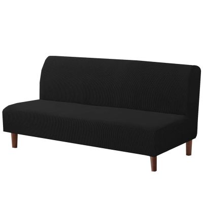1PCS Sofa Slipcover Stretch Couch Cover All Inclusive Without Armrests Checkered Velvet Washable Furniture Protector Sofa Cover Medium Size Suitable for 145-185cm Sofa(Napped-Black)