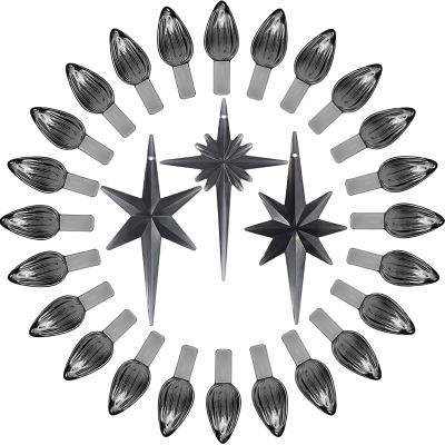 KonohaELF Ceramic Christmas Tree Replacement Lights Bulbs, Black Gray Medium Twist Plastics Pegs Ornaments for Ceramic Tree(87 Bulbs 3 Topper Star)