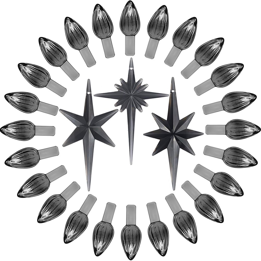 KonohaELF Ceramic Christmas Tree Replacement Lights Bulbs, Black Gray Medium Twist Plastics Pegs Ornaments for Ceramic Tree(87 Bulbs 3 Topper Star)