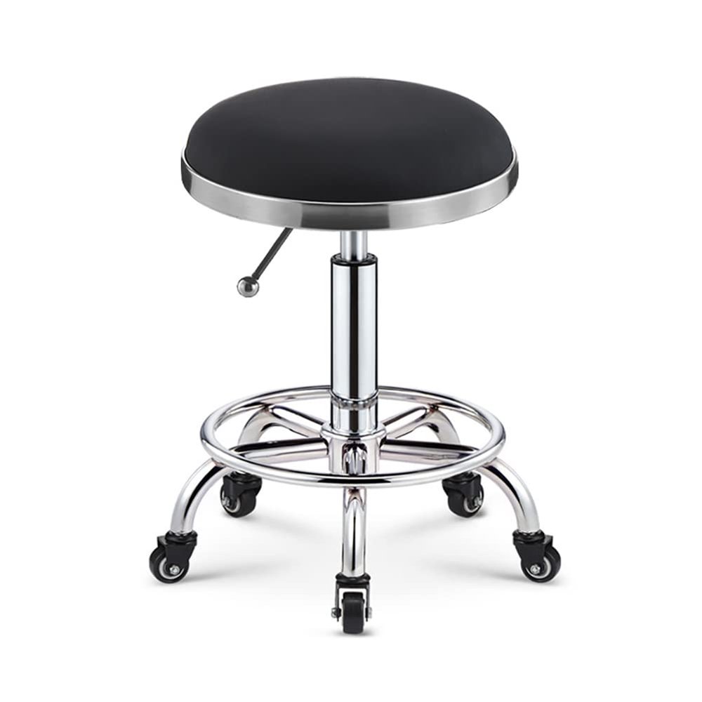 XZSBDXHH Swivel Round Rolling Stool PU Leather with 5 Wheels and Foot Rest Height Adjustable 42-55cm Task Work Drafting Chair for Home Office Bar Shop Salon Spa Massage 440LBS Capacity (B)