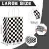 Epakh 16 Pcs Checkered Racing Treat Bags Race Car Party Favors with Handles Black and White Checkered Flag Candy Goodie Gift Bags for Themed Birthday Party Supplies view 2