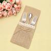 10PCS Burlap Lace Cutlery Holder Silverware Cutlery PouchKnifes Forks Bag Retro Country Wedding Party (Twine knot) view 3