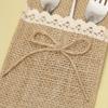 10PCS Burlap Lace Cutlery Holder Silverware Cutlery PouchKnifes Forks Bag Retro Country Wedding Party (Twine knot) view 4