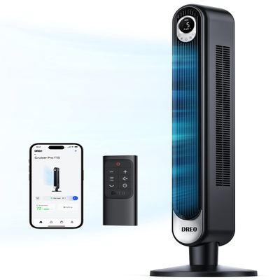 Dreo Smart Tower Fan WiFi Voice Control, Works with Alexa/Google,Floor Standing Bladeless Oscillating Fan with Remote, 6 Speeds, 4 Modes, 12H Timer, for Indoor Bedroom Home Office