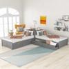 Merax Twin Size L-Shaped Platform Beds with Trundle and 2 Storage Drawers Linked with Built-in Table, Platform Twin Bed for Kids, Teens, Boys&Girls, Grey view 2