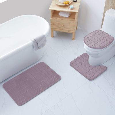 All American Collection 3PC Memory Foam Bath Mats Soft Plush Stripe Design Anti-Slip Shower Bathroom Contour Toilet Lid Cover Rugs (Stripe Lavender)