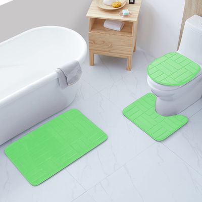 All American Collection 3PC Memory Foam Bath Mats Soft Plush Stripe Design Anti-Slip Shower Bathroom Contour Toilet Lid Cover Rugs (Stripe Mint)