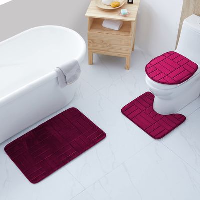 All American Collection 3PC Memory Foam Bath Mats Soft Plush Stripe Design Anti-Slip Shower Bathroom Contour Toilet Lid Cover Rugs (Stripe Raspberry)