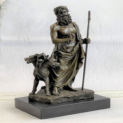 Collectible Figurine Bronze Decor Signed Phidas Hades Pluto with 3 Headed Dog Art