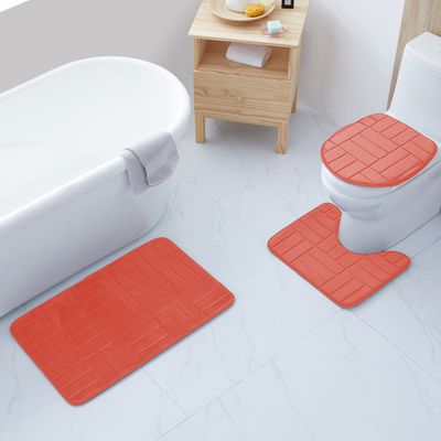 All American Collection 3PC Memory Foam Bath Mats Soft Plush Stripe Design Anti-Slip Shower Bathroom Contour Toilet Lid Cover Rugs (Stripe Coral)