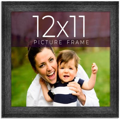 12x11 Frame Black Real Wood Picture Frame Width 1.5 Inches | Interior Frame Depth 0.5 Inches | Barn Black Distressed Photo Frame Complete with UV Acrylic, Foam Board Backing & Hanging Hardware