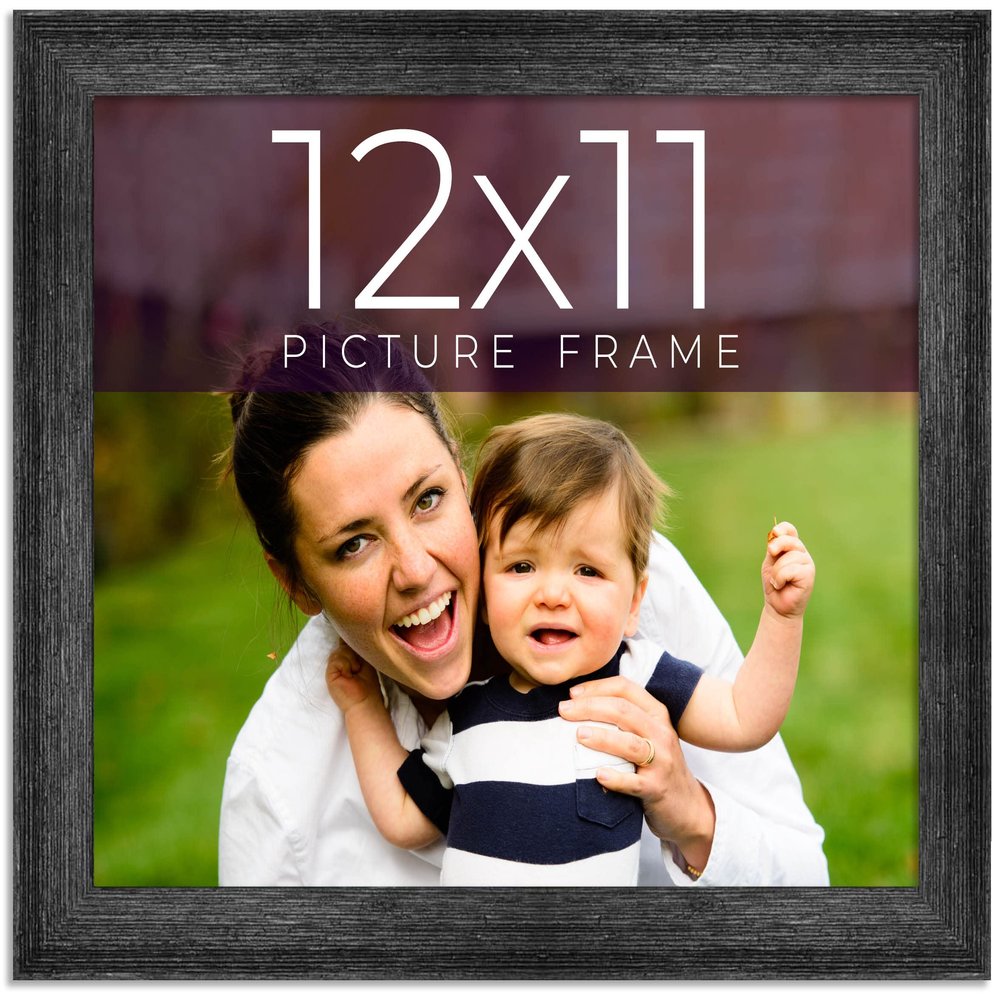 12x11 Frame Black Real Wood Picture Frame Width 1.5 Inches | Interior Frame Depth 0.5 Inches | Barn Black Distressed Photo Frame Complete with UV Acrylic, Foam Board Backing & Hanging Hardware