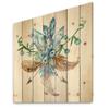 DesignQ Fresh Tribal Vignette Wild Forest Wreath Design I Traditional Wood Wall Decor, Blue Wood Wall Art, Large Floral Wood Wall Panels Printed On Natural Pine Wood Art view 1