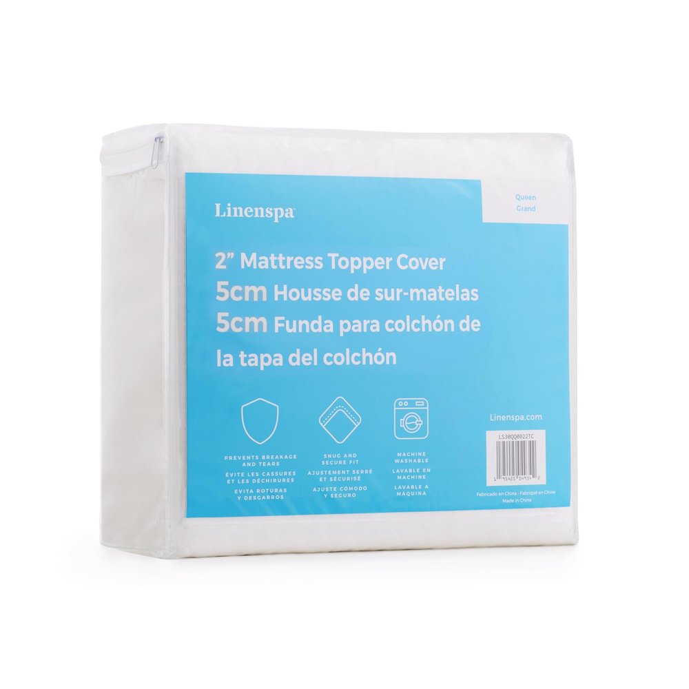 Linenspa 2 Inch Mattress Topper Cover, Full Machine Washable, Breathable, Non Slip Covering with Zipper for Mattress Topper - Cover Only, White