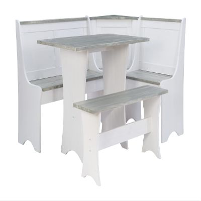 Sadie Greywash and White Corner Nook with Table and Bench Included by Linon