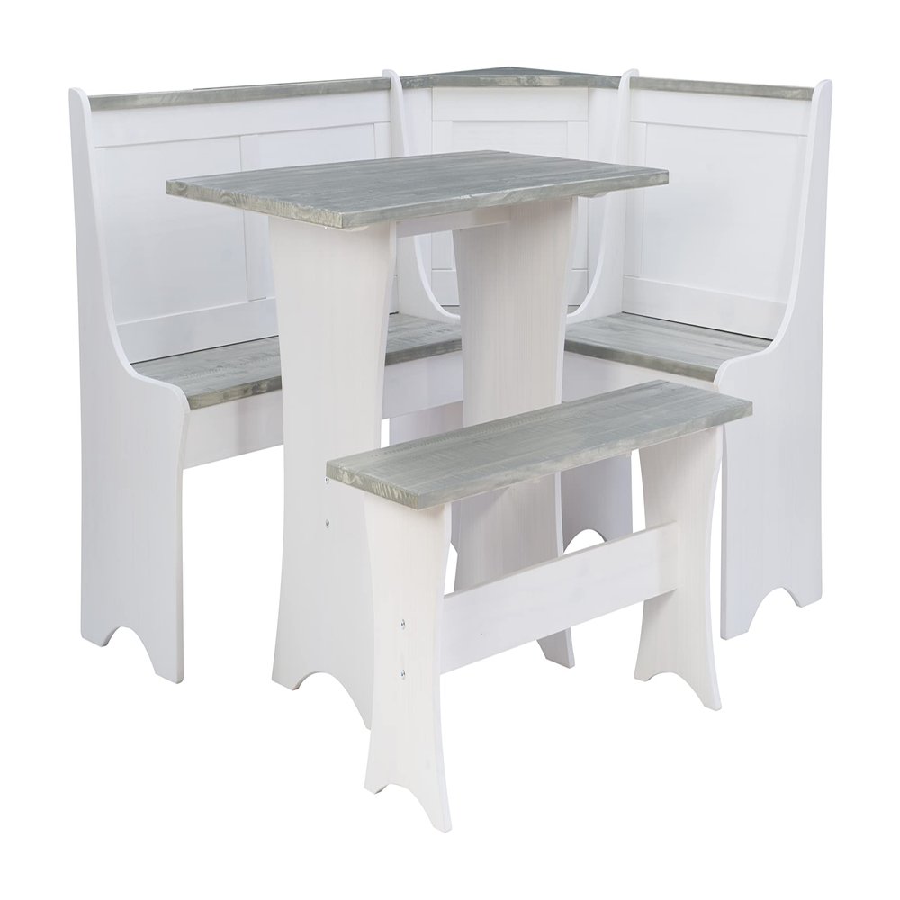 Sadie Greywash and White Corner Nook with Table and Bench Included by Linon