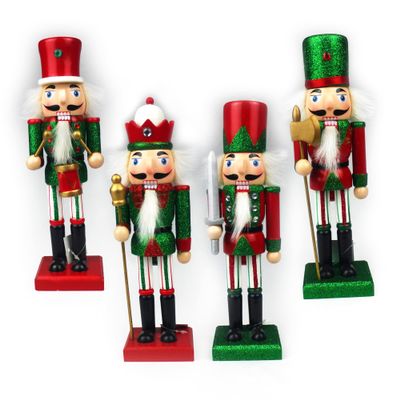 Holiday Depot 10" Nutcracker Christmas Decoration (Set of 4) - Traditional Wooden Red & Green King, Soldier, & Drummer Styles. for Friends, Family, and Coworkers.