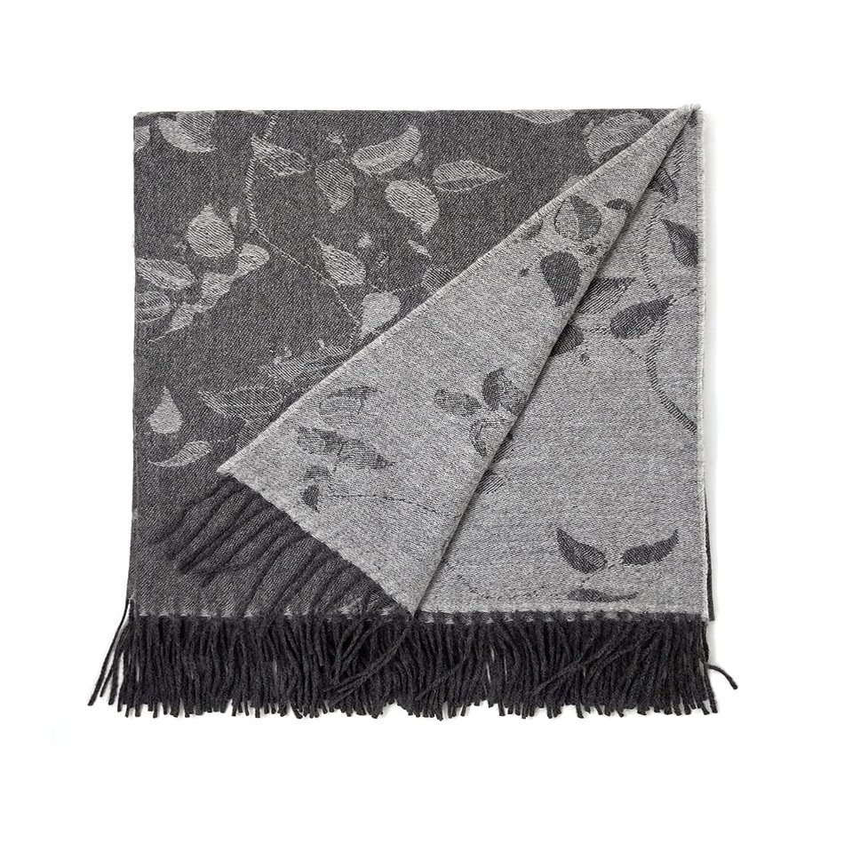 Alpaca Home | Floral Leaf Botanical Alpaca Throw Blanket | 100% Baby Alpaca Wool | 5.9 Feet Long X 4.25 Feet Wide | Hypoallergenic, Soft & Cozy (Silver Shadow)