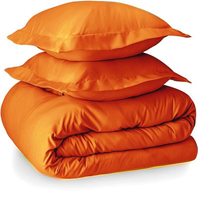 LaxLinen Hotel Quality 600 Thread Count 100% Long Staple Certified Giza Egyptian Cotton 3pc Duvet Cover Set Zipper Closer with Corner Ties (All Queen 90x90 Size, Orange Solid)