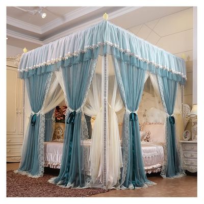 Bed Canopy Luxury Palace Princess Room Bed Canopy, 1.5m/1.8m/2m Double Bed Bed Curtains, Double-Layer Encryption 360 Protection, with Wrought Iron Bracket (Color : Green 3, Size : 180x220x200cm)