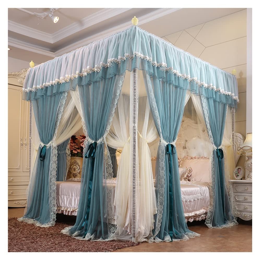 Bed Canopy Luxury Palace Princess Room Bed Canopy, 1.5m/1.8m/2m Double Bed Bed Curtains, Double-Layer Encryption 360 Protection, with Wrought Iron Bracket (Color : Green 3, Size : 180x220x200cm)
