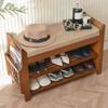 PETKABOO 2 Tier Shoe Bench, Bamboo Shoe Rack Bench, Shoe Storage Bench Organizer for Entryway Hallway Living Room view 3