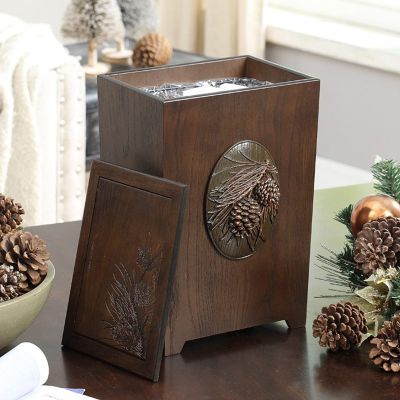 Garbage Can Bin Wooden Rubbish Trash Can with Shake Lid Cube Shape with Plastic Rubbish Bin for Under Desk Office
