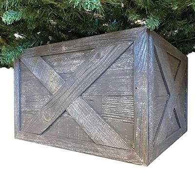 BARNWOODUSA Christmas Tree Collar or Box Made of Reclaimed Wood  Rustic Tree Skirt Replacement Blocks, Adds Farmhouse Charm  Natural, Hook-&-Loop Strip Panels, 37x27 in., Brown
