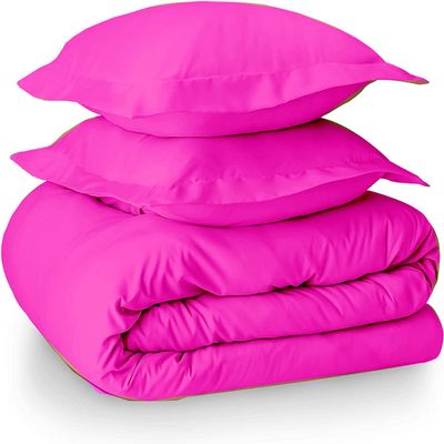 LaxLinen Hotel Quality 600 Thread Count 100% Long Staple Certified Giza Egyptian Cotton 3pc Duvet Cover Set Zipper Closer with Corner Ties (King/Cal-King 94x104 Size, Hot Pink Solid)