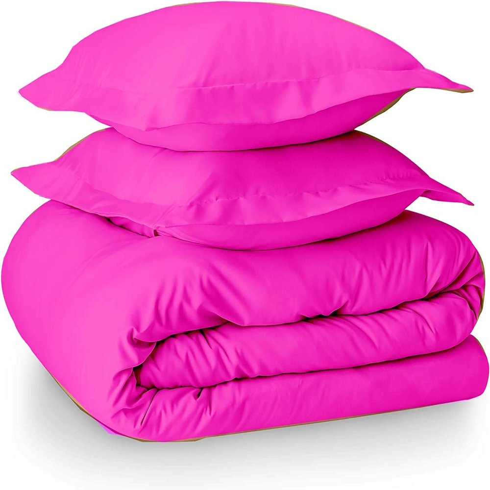 LaxLinen Hotel Quality 600 Thread Count 100% Long Staple Certified Giza Egyptian Cotton 3pc Duvet Cover Set Zipper Closer with Corner Ties (King/Cal-King 94x104 Size, Hot Pink Solid)