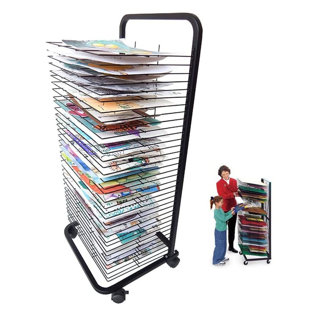 YSCMX Art Drying Rack, Mobile Art Drying Rack with Wire Shelves for Works of Art, Black Powder Coated Finish, Art Rack Storage Organizer on WheelsIdeal for Education Schools and Art Clubs