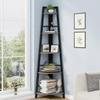 BON AUGURE Rustic Tall Corner Bookshelf, 5 Tier Wood and Black Metal Corner Ladder Shelf, Industrial Corner Bookcase and Gray Corner Shelf for Living Room, Bathroom, Kitchen (Dark Gray Oak) view 1