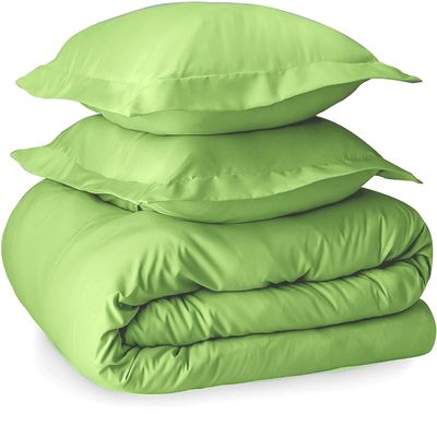 LaxLinen Hotel Quality 600 Thread Count 100% Long Staple Certified Giza Egyptian Cotton 3pc Duvet Cover Set Zipper Closer with Corner Ties (King/Cal-King 94x104 Size, Sage Green Solid)