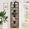 BON AUGURE Rustic Corner Shelf Stand, Tall Industrial Corner Bookshelf, Wood Metal 5 Tier Bookcase Shelves, Display Shelving Unit for Kitchen, Living Room (Dark Grey Oak) view 1