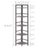 BON AUGURE Rustic Corner Shelf Stand, Tall Industrial Corner Bookshelf, Wood Metal 5 Tier Bookcase Shelves, Display Shelving Unit for Kitchen, Living Room (Dark Grey Oak) view 2