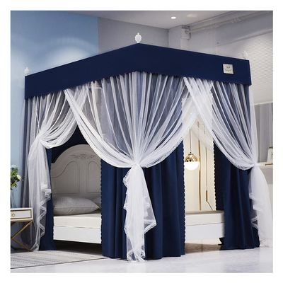 Bed Canopy 4-Corner Column Bunk Bed Canopy, Luxury Bed Canopies for Home Bedroom, Four Seasons Bed Curtains are Used for 1.5m/1.8m/2m Double Beds (Color : Dark Blue, Size : 200x220x200cm)