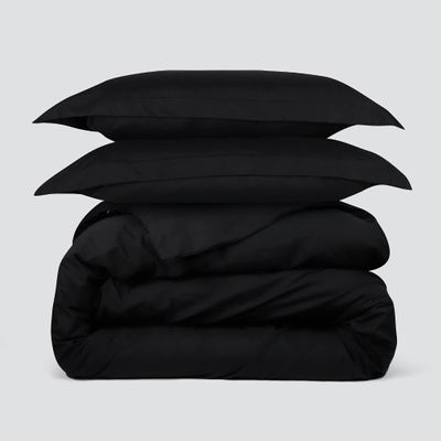 LaxLinen Hotel Quality 600 Thread Count 100% Long Staple Certified Giza Egyptian Cotton 3pc Duvet Cover Set Zipper Closer with Corner Ties (Super King (98" x 108"), Black Solid)