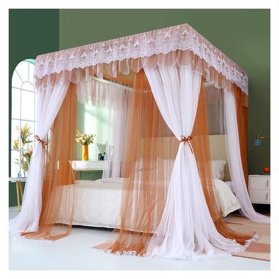 Bed Canopy Luxurious Bed Canopy for Girls' Princess Room, Double Layer Encryption Net Bed Curtain, Four Seasons Bed Canopies for 1.5m/1.8m/2m Double Bed, with Bracket
