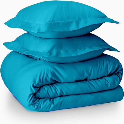 LaxLinen Hotel Quality 600 Thread Count 100% Long Staple Certified Giza Egyptian Cotton 3pc Duvet Cover Set Zipper Closer with Corner Ties (Super King (98" x 108"), Turquoise Solid)