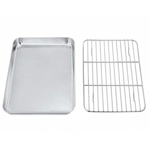 2020 Stainless Steel Rectangular Grill Cookie Baking Pan Tray Plate with Cooling Rack Kitchen Gadget Nonstick Pan for Oven (XL)
