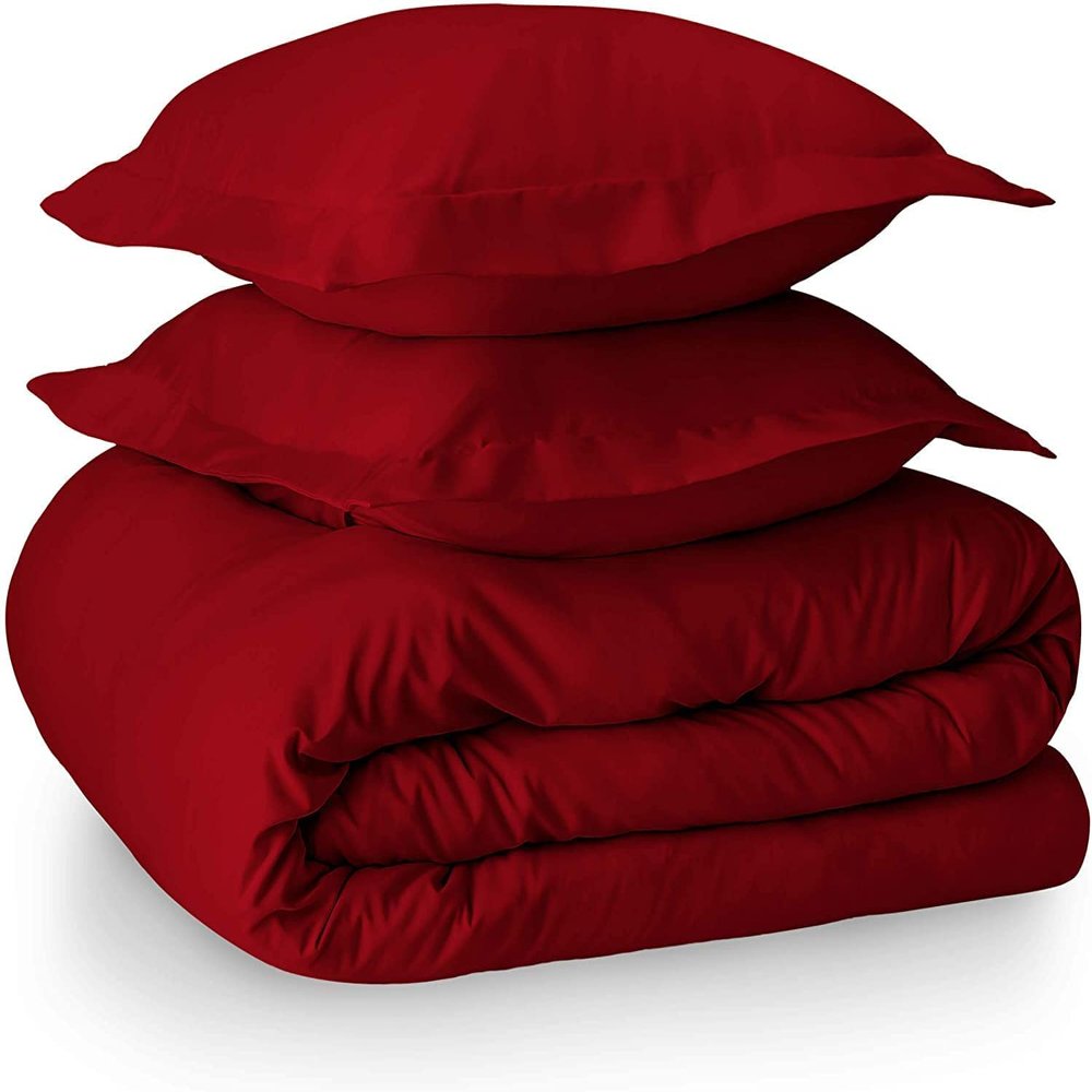 LaxLinen Hotel Quality 600 Thread Count 100% Long Staple Certified Giza Egyptian Cotton 3pc Duvet Cover Set Zipper Closer with Corner Ties (Twin/Twin XL 68x90, Burgandy Solid)