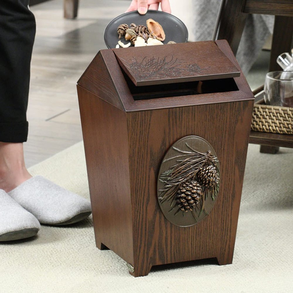 Creative Waste Storage with Shake Lid Simple Wastepaper Bin Paper Recycling Basket Wooden Trash Can