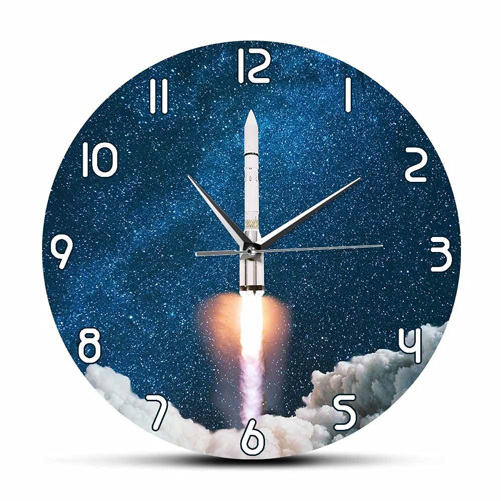 Geek Alerts Space Shuttle Taking Off Silent Movement Wall Clock Battery Operated Quartz Satellit Art Spacecraft Rocket Launch Decorative Wall Watch