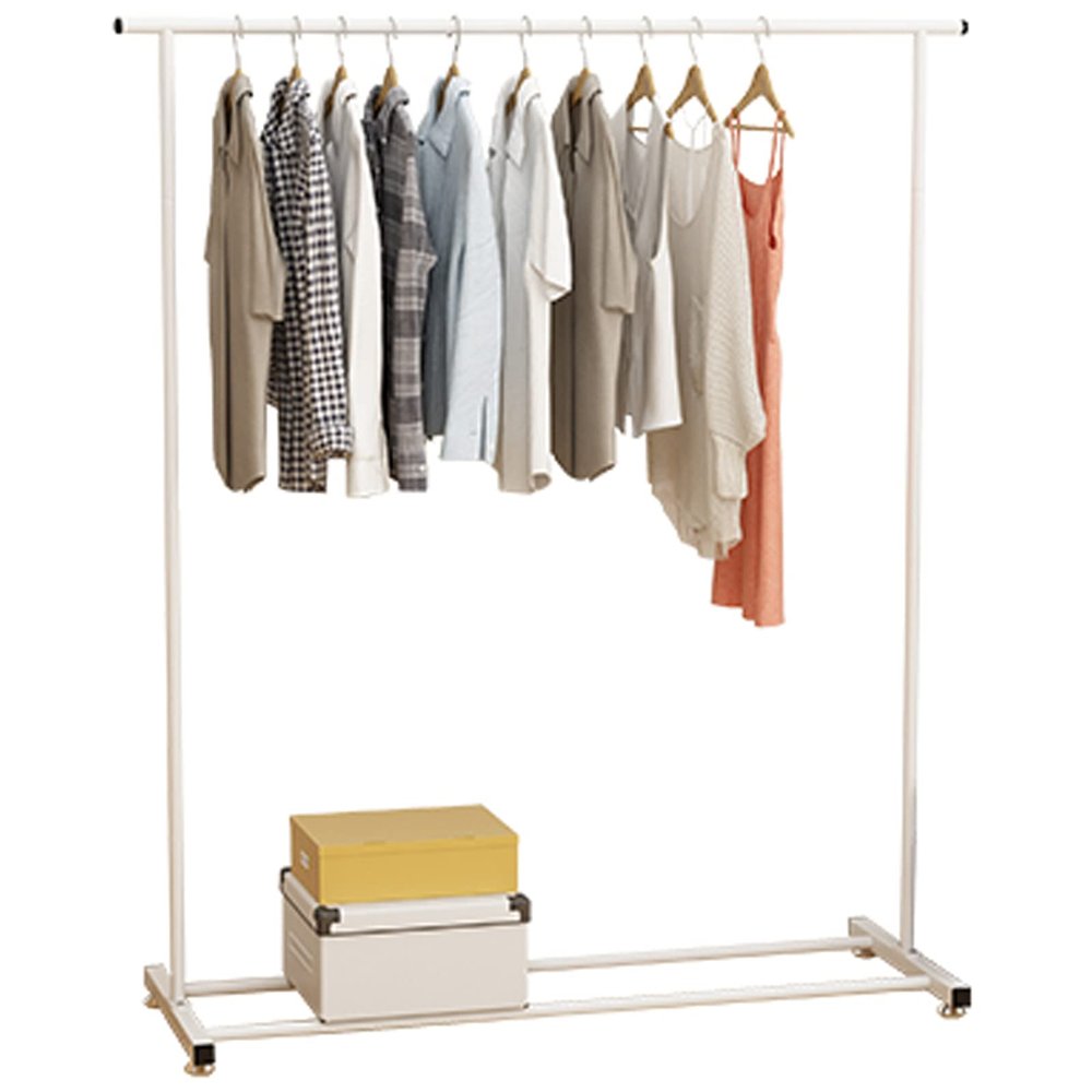 DFANCE Clothes Rails,Heavy Duty Metal Clothes Rail Stand,Garment Rack,Freestanding Hanger Bedroom Clothing Rack,with Lower Storage Shelf for Boxes Shoes,White,120140cm