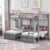 AOCHUANG Full Over Twin & Twin Bunk Bed 3 with Drawers & Guardrails & Ladder, Can be Divided into Three Separate Beds, Soild Wood Triple Bunk Bed Kids, Teens, Adults, Space Saving Design (Gray+Wood) view 1